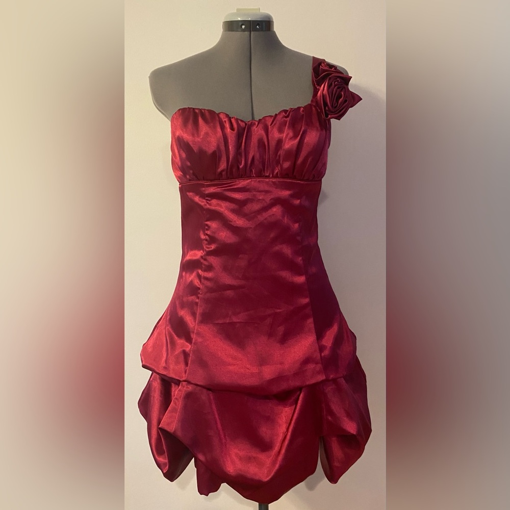 Maroon One Shoulder with Flower Detail Party Dress. Juniors Size 9